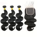 3 Bundles 10A+ Brazilian Body Wave Human Hair with Closure