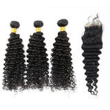 3 Bundles 10A+ Brazilian Deep Wave Human Hair with Closure