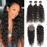 3 Bundles 10A+ Brazilian Natural Wave Human Hair with Closure