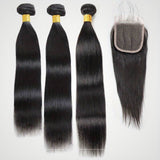 3 Bundles 10A+ Brazilian Straight Human Hair with Closure