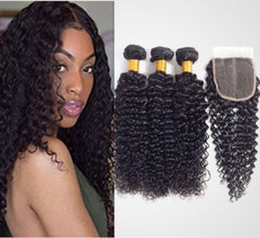 3 Bundles 10A+ Brazilian Curly Human Hair with Closure