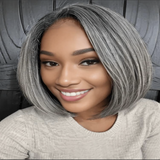 Glueless Bob Wig Salt & Pepper Grey 13x4 Straight 10A+ Human Hair 150% Density