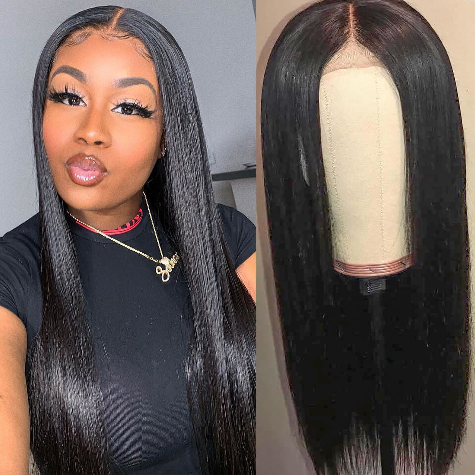 2x6 Transparent Brazilian Straight 180% Human Hair Kim K Lace Closure Wig